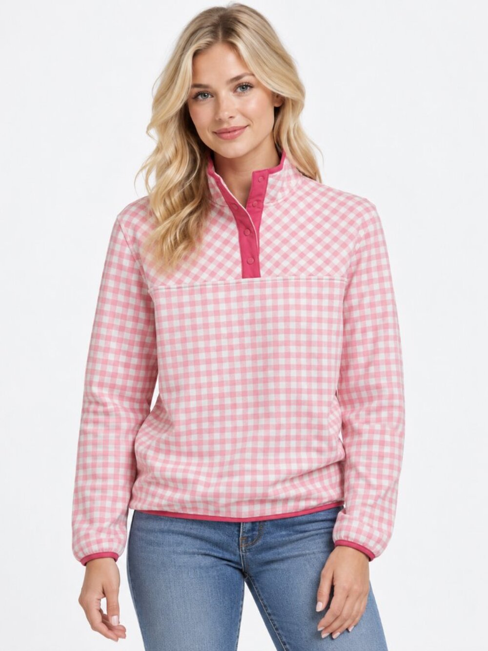 2/$30 Draper James DJ x Lands' End Serious Sweats Snap Neck Pullover Pink #A4266
